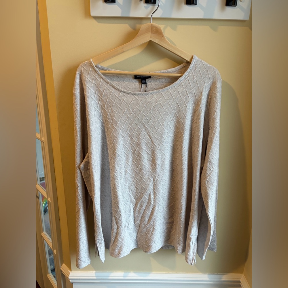 Light Beige Textured Knit Long Sleeve Top -